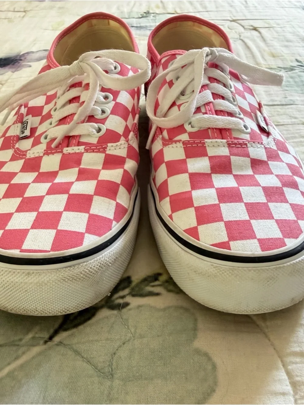 Lace Up Pink & White Checkered Vans - Picture 3 of 7